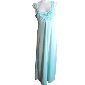 Vintage Disco Dress Aqua Junior 9 Sleeveless Maxi With Ruched Front Back Zipper